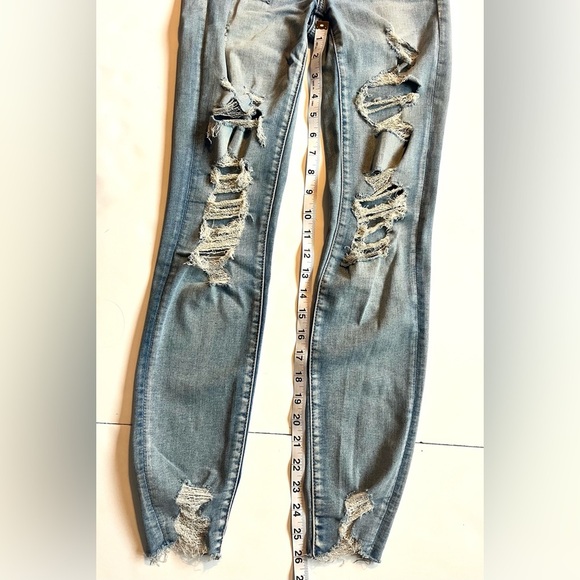 American Eagle Distressed Super Stretch Blue Jeans Women’s Hi-Rise Jegging Sz 2 - Picture 7 of 15